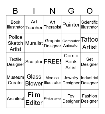 Careers in Art Bingo Card