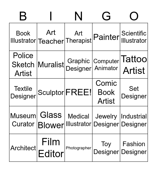 Careers in Art Bingo Card