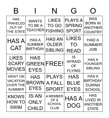 GETTING TO KNOW YOU BINGO! Bingo Card
