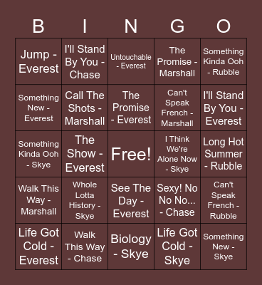 September 2020 - Music Bingo Card