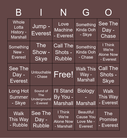 October 2020 - Family Bingo Card