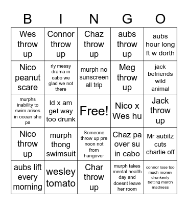 Spring Break Bingo Card