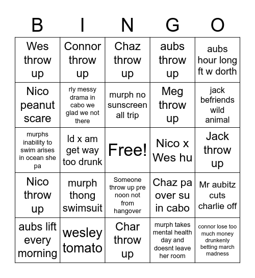 Spring Break Bingo Card