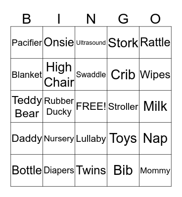 Baby Shower Bingo! Bingo Card