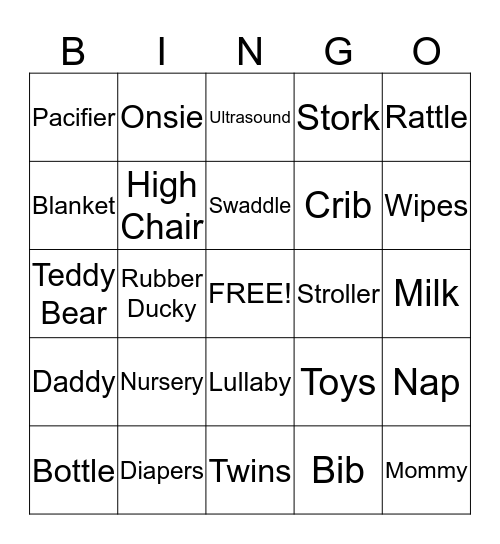 Baby Shower Bingo! Bingo Card