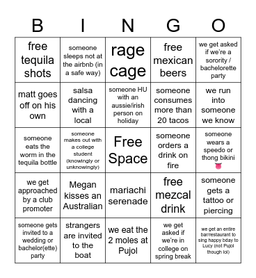 Mexico Bingo Card