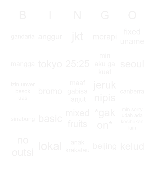 kry Bingo Card