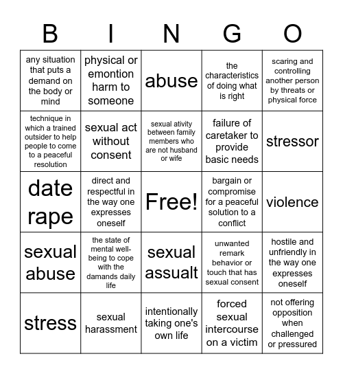 C5 Preventing Violence and Abuse Bingo Card