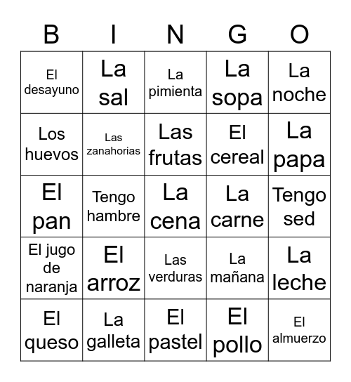 LA COMIDA 2022 Bingo Card