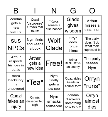 Chaos Bingo Card