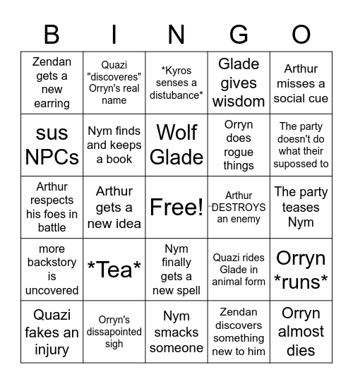 Chaos Bingo Card