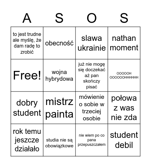 Kotyra Bingo Card