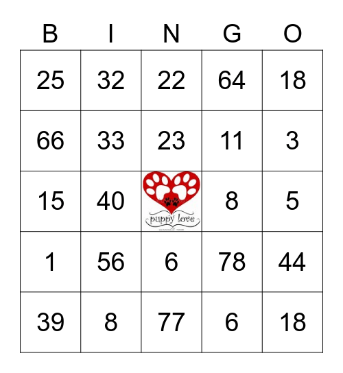 Puppy Love Wedding Bingo Card