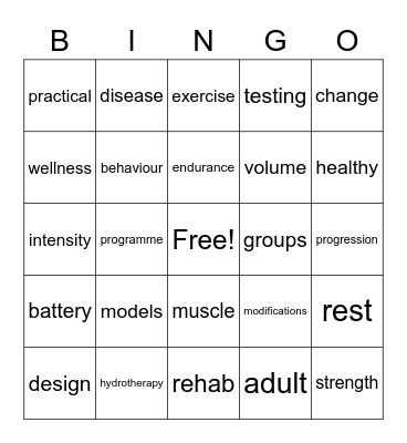 Health Promotions Module Bingo Card