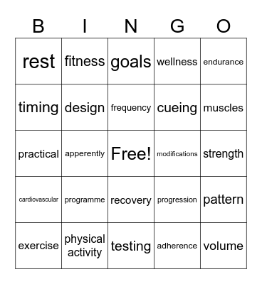 Health Promotions Module Bingo Card