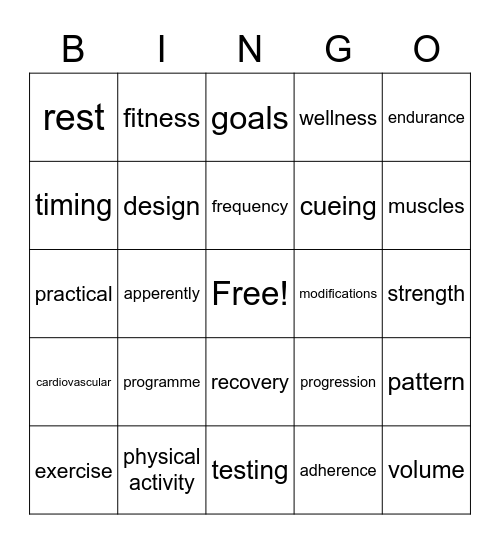 Health Promotions Module Bingo Card