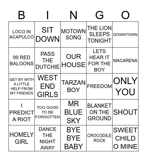 BLUES BAR NAME THE SONG BINGO 2 Bingo Card