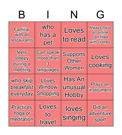 Women's Day Bingo Card