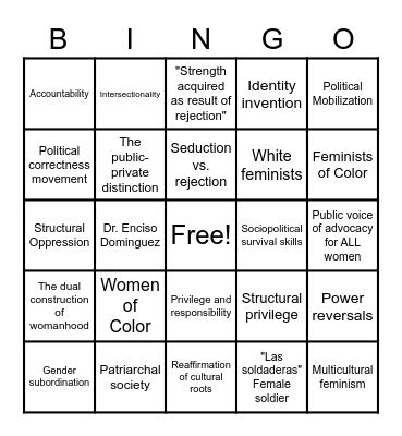 The Color of Privilege Bingo Card