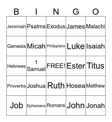 Bible Bingo Card