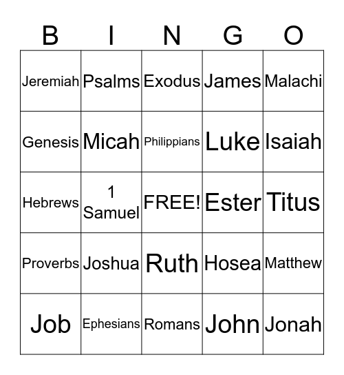 Bible Bingo Card