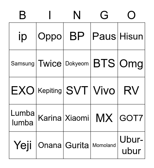 Eunbin Bingo Card