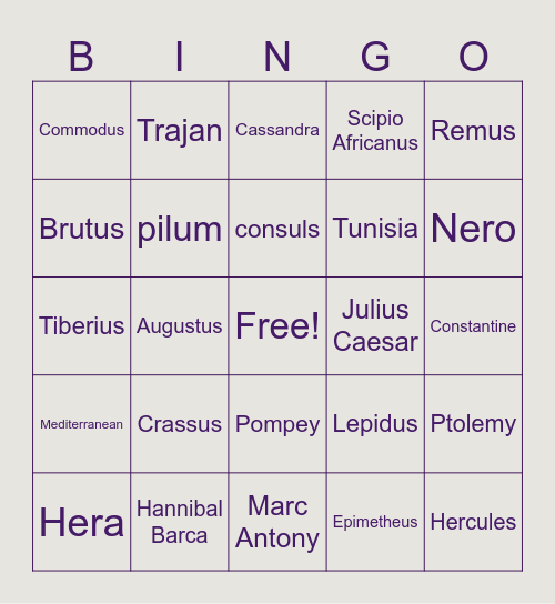 Ancient Rome Bingo Card