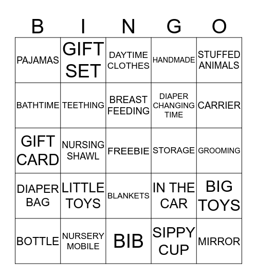 BABY SHOWER GIFT Bingo Card
