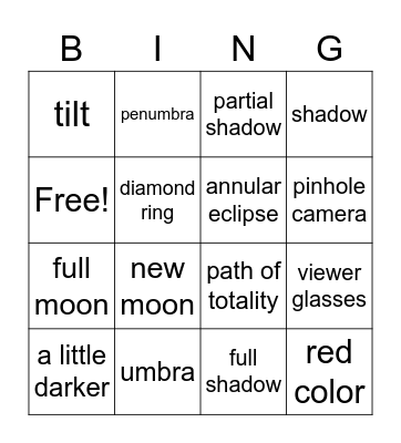Moon Phases Bingo Card