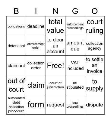 Debt collection procedure Bingo Card