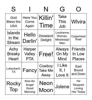 Retro Country Bingo Card