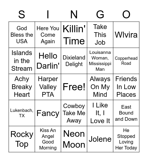 Retro Country Bingo Card