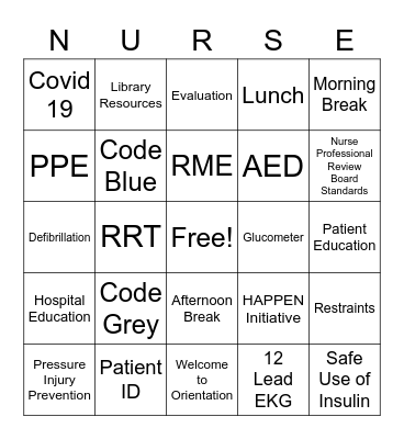 Nursing Orientation Bingo Card