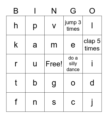 Lowercase Letters Bingo Card