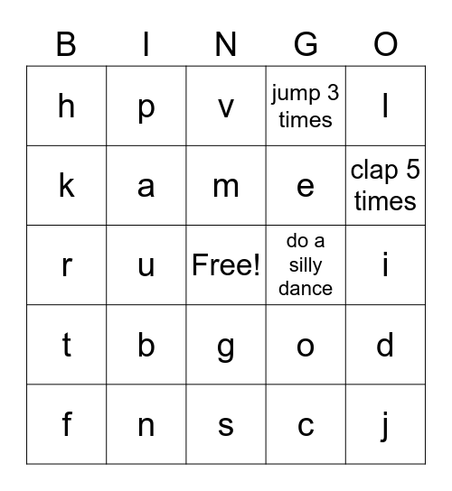 Lowercase Letters Bingo Card