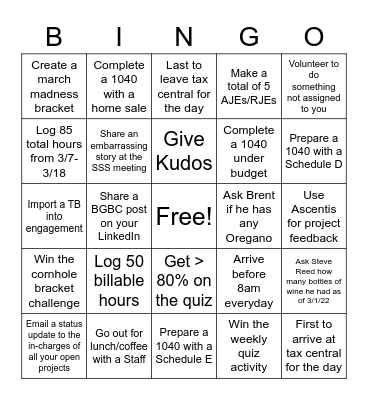March 7th - March 18th Bingo Card