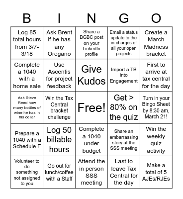 March 7th - March 18th Bingo Card