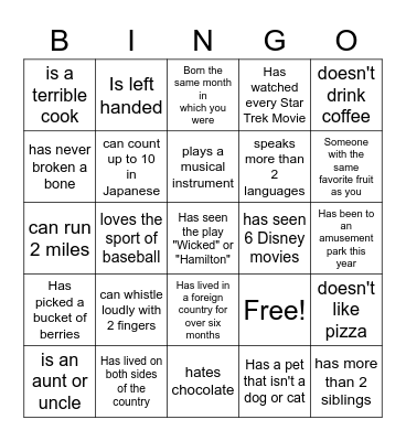 Ice Breaker Bingo Card