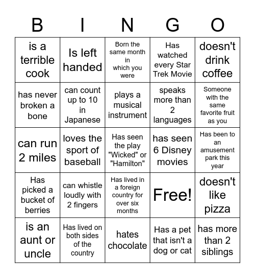 Ice Breaker Bingo Card