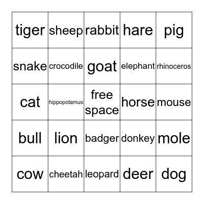 animals Bingo Card