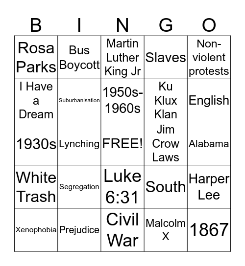 Civil Rights Movement  Bingo Card