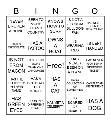 FIND SOMEONE WHO Bingo Card