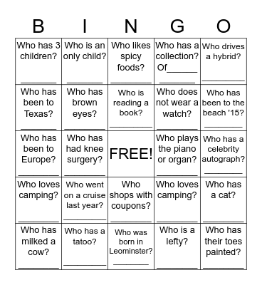 Sprinke Shower Bingo - WHO? Bingo Card