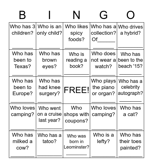 Sprinke Shower Bingo - WHO? Bingo Card