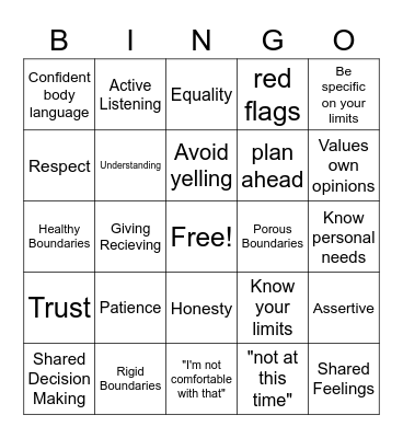 Healthy Boundaries Bingo Card