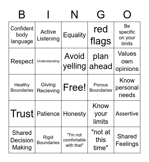 Healthy Boundaries Bingo Card