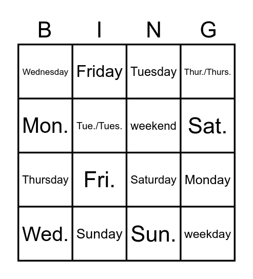 Is it today ___________? Bingo Card