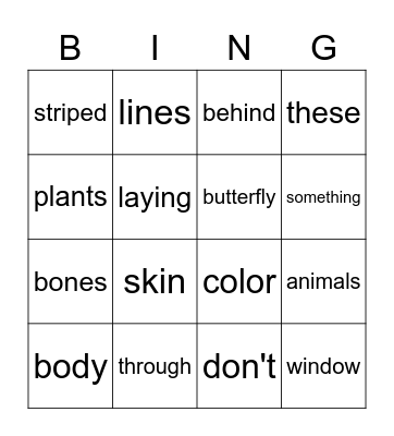 See-Through Animals Bingo Card