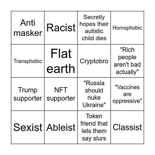 Bad Opinions Bingo Card