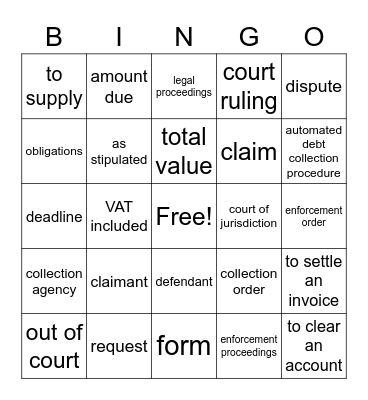 Debt Collection Bingo Card